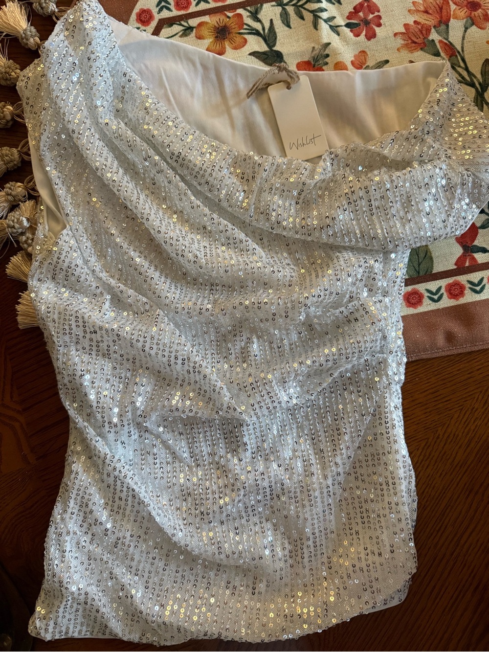 Wishlist Silver Sequin cowl draped Top